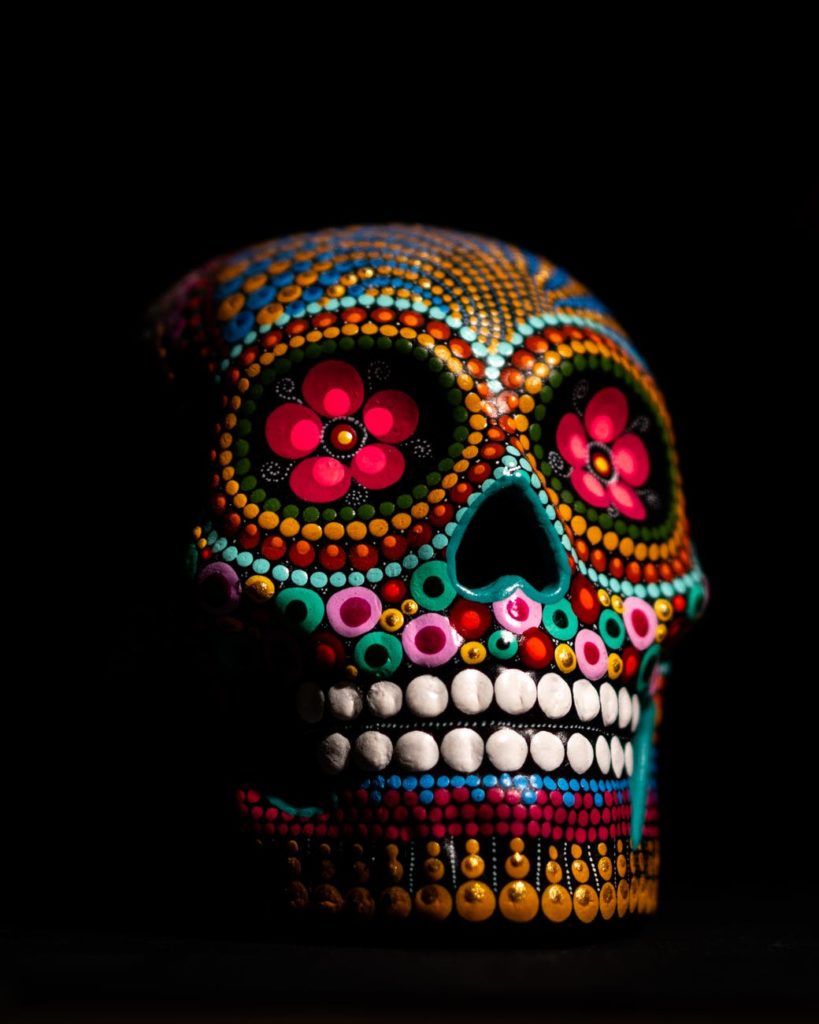 multicolored sugar skull decor